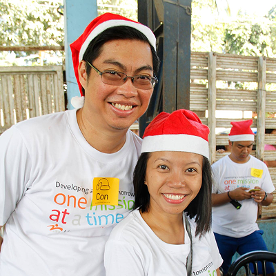 People wearing Christmas hat