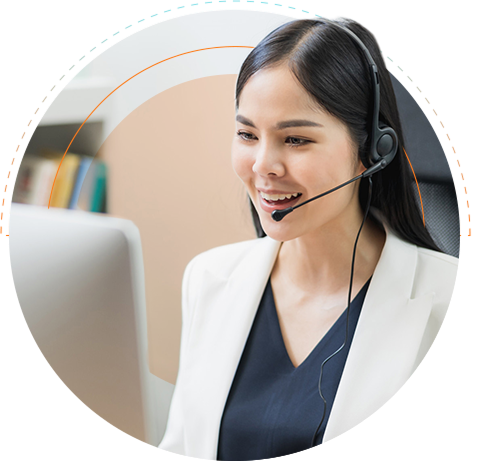 An outsourced customer service professional speaking to a customer on a headset