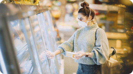 woman protective mask supermarket woman protective mask supermarket
